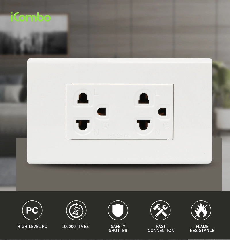 High Quality Thailand Wall Electrical Duplex 3 Pin Multi Switch Socket with Safety Shutter